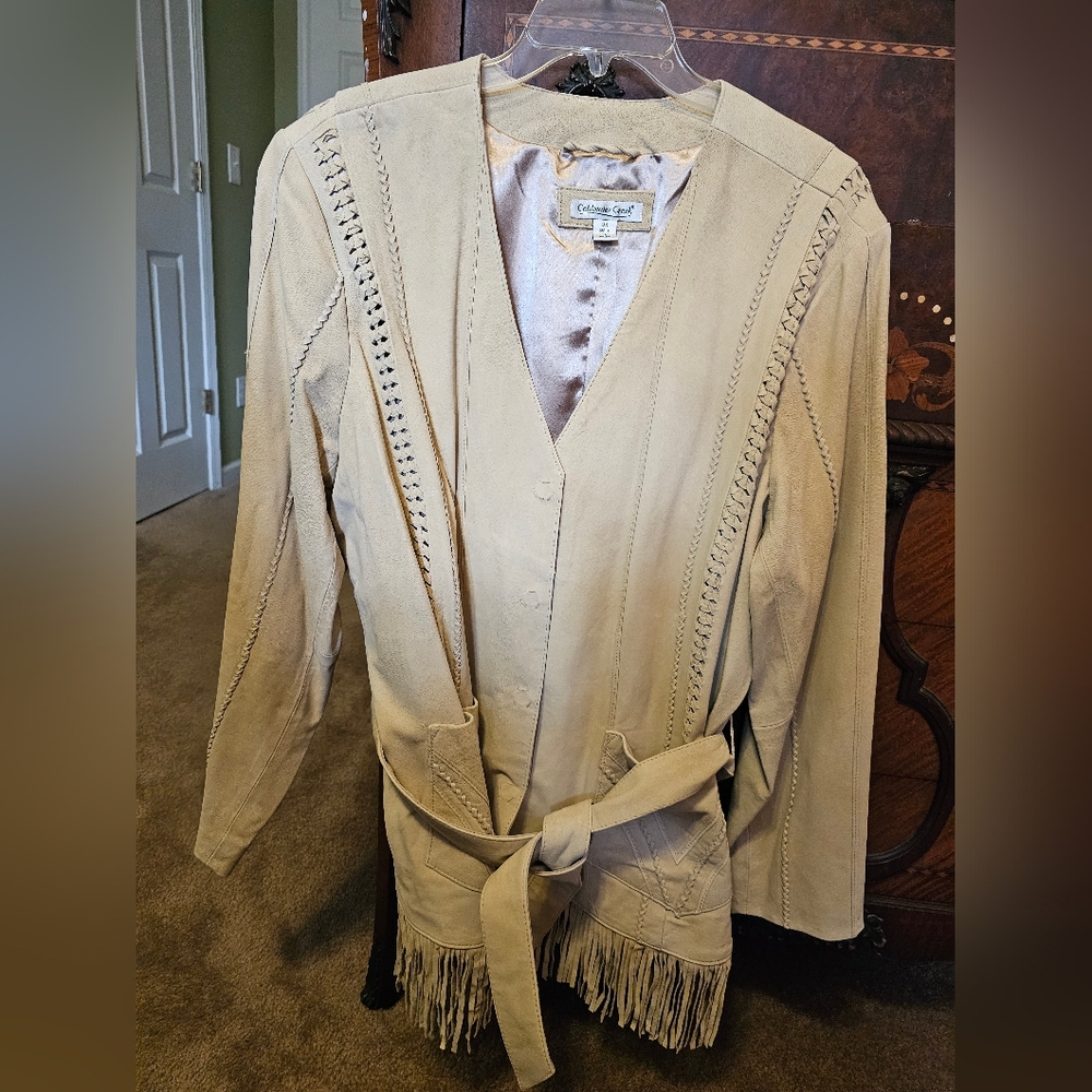 Coldwater Creek Beige Fringe Leather Jacket